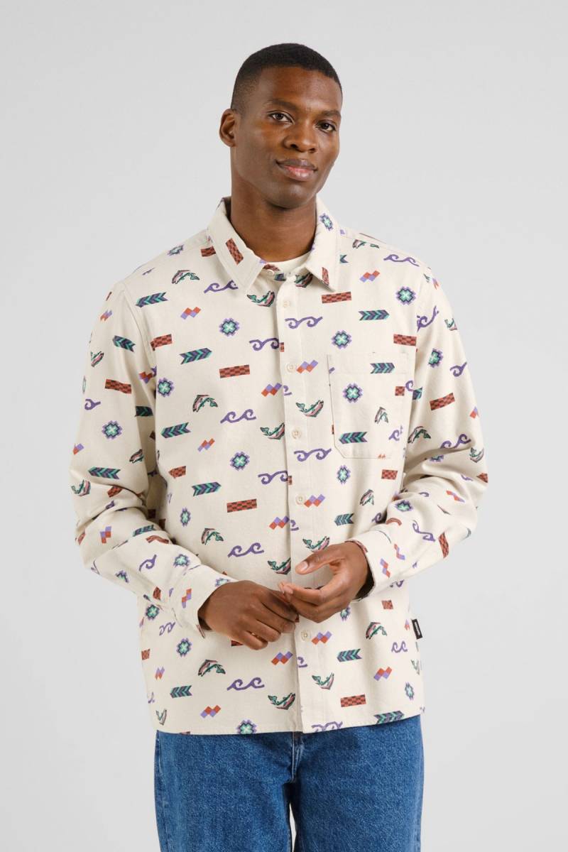 Hemd Rute Flannel Trout and Waves Off White von dedicated