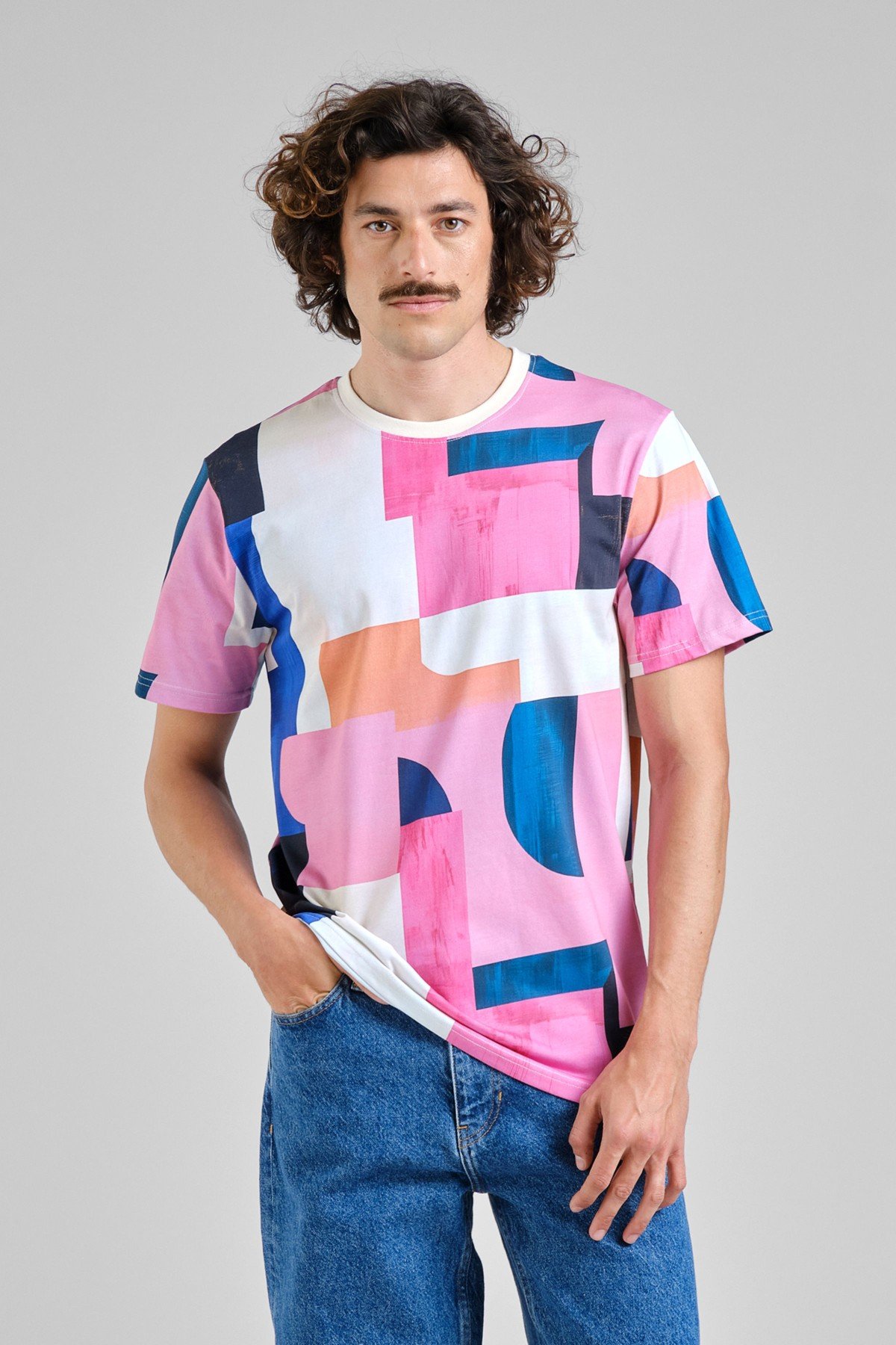 T-Shirt Stockholm Abstract Block Multi Color Rosa von dedicated