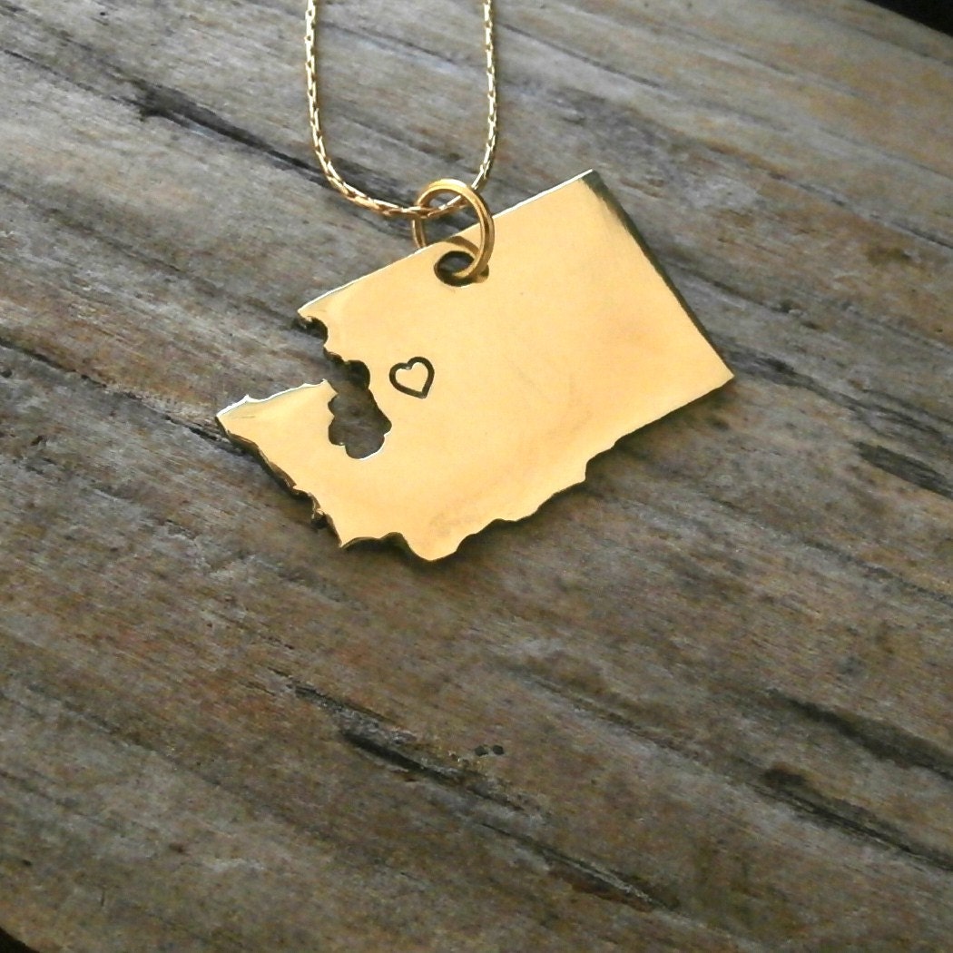 Gold Washington State Hand Gestempelt Herz Halskette Custom Custom Wa Gold Washington State Hand Gestempelt Herz Halskette Custom Custom Wa von deedlesdesign