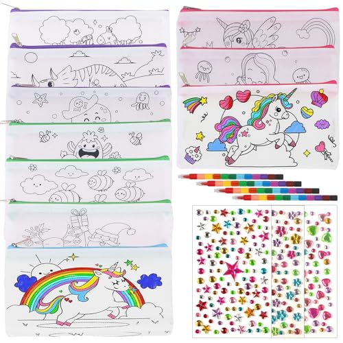 deegbbyi 10 Stück DIY Blanko Stoffbeutel, Stoffbeutel zum Bemalen, Einhorn Federmäppchen, Taschen Zum Bemalen Kinder, Mäppchen Federmäppchen zum Verfen, für Schreibwaren, Kleinigkeiten von deegbbyi