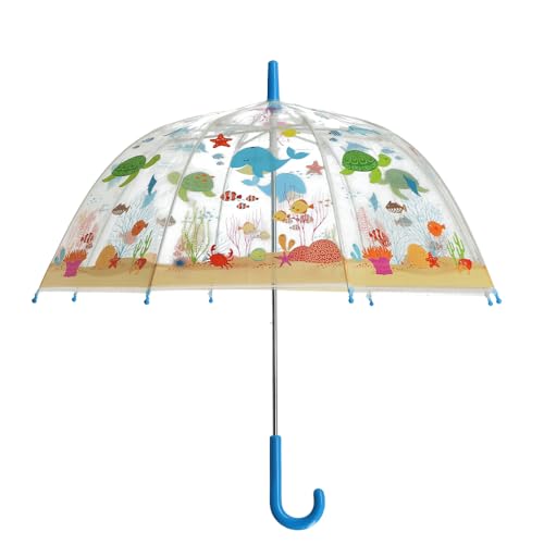 degawo Kinder Regenschirm transparent mit MEERESTIEREN und blauen Griff ab 3 J. von degawo