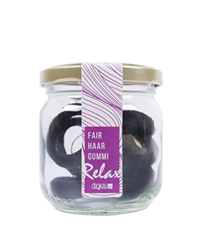 FAIRHAIR Haargummis 7 Stk/Glas, hochwertige Zopfgummis aus Bio-Baumwolle Made in GERMANY, Lavendel-Duft, schonend zum Haar, für Frauen mit dickem, feinem und lockigem Haar - schwarz von degree