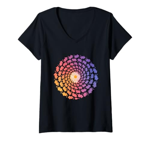 Damen Degu Spiral-Gradientengrafik T-Shirt mit V-Ausschnitt von degus spiral gradient pattern optical art degu