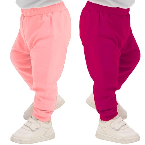 100% Baumwolle Babyhosen Kinderhosen | 2 er-Pack Lässig Sweathose Weiche und Bequeme Babykleidung für Jungen und Mädchen (12-18 Monate, Fuchsia - Rosa) von deiko