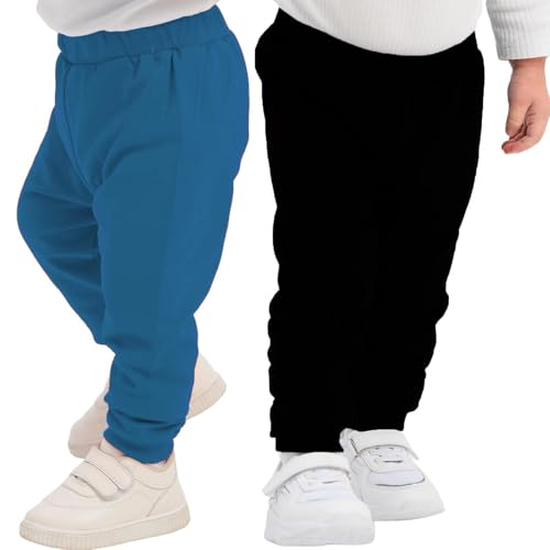 100% Baumwolle Babyhosen Kinderhosen | 2 er-Pack Lässig Sweathose Weiche und Bequeme Babykleidung für Jungen und Mädchen (12-18 Monate, Sax - Schwarz) von deiko