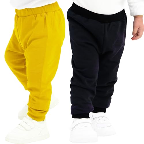 100% Baumwolle Babyhosen Kinderhosen | 2 er-Pack Lässig Sweathose Weiche und Bequeme Babykleidung für Jungen und Mädchen (18-24 Monate, Gelb - Geräuchert) von deiko