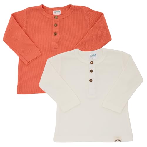 2er-Pack Langärmelige Kinder-T-Shirts mit Knöpfen aus 100% Baumwolle – Weiche und Atmungsaktive Essentials für Jungen und Mädchen (12-18 Monate, Granatapfel - Ecru) von deiko
