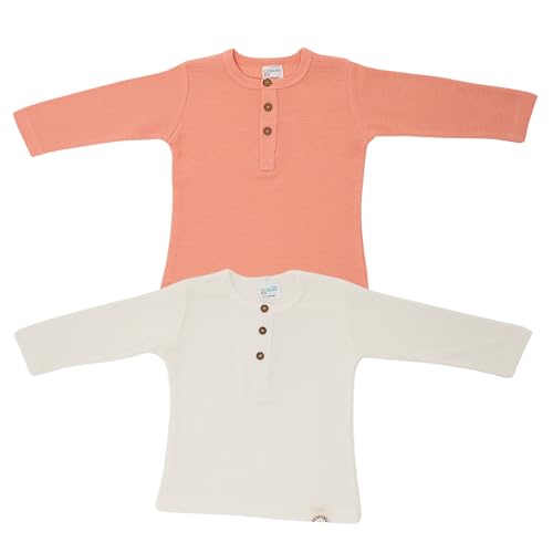 2er-Pack Langärmelige Kinder-T-Shirts mit Knöpfen aus 100% Baumwolle – Weiche und Atmungsaktive Essentials für Jungen und Mädchen (12-18 Monate, Hellrosa - Ecru) von deiko
