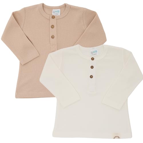 2er-Pack Langärmelige Kinder-T-Shirts mit Knöpfen aus 100% Baumwolle – Weiche und Atmungsaktive Essentials für Jungen und Mädchen (3-4 Jahre, Beige - Ecru) von deiko