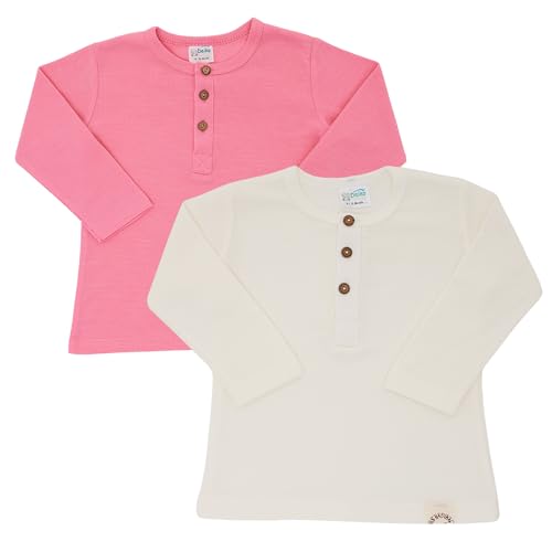 2er-Pack Langärmelige Kinder-T-Shirts mit Knöpfen aus 100% Baumwolle – Weiche und Atmungsaktive Essentials für Jungen und Mädchen (9-12 Monate, Fuchsia - Ecru) von deiko