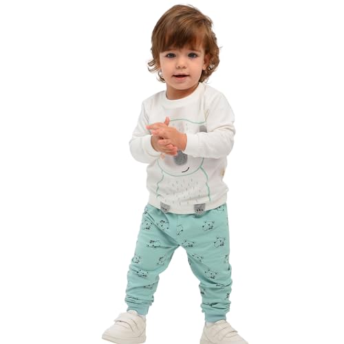deiko Kinder Jungen Mädchen Unisex Kleidung%100 Baumwolle Outfit Kinder Kleidung Set | 2tlg langärmliges Oberteil und Hose mit Taschen (Grün - 3 von deiko