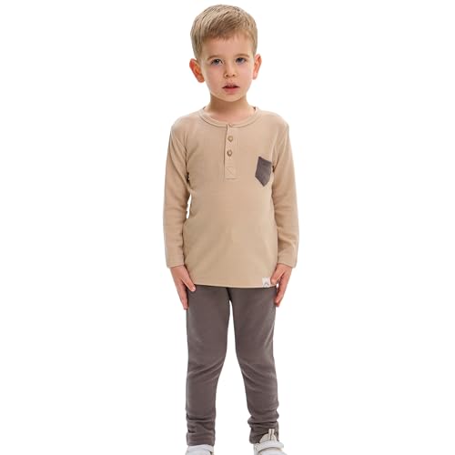 deiko Kinder Jungen Mädchen Unisex Kleidung%100 Baumwolle Outfit Kinder Kleidung Set | 2tlg langärmliges Oberteil und Hose mit Taschen (Navy Blau - 21 von deiko