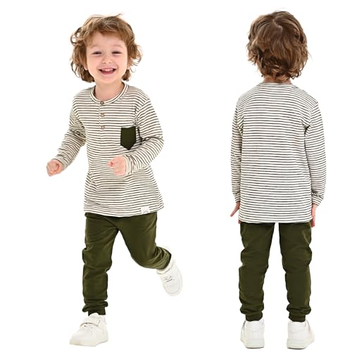 deiko Kinder Jungen Mädchen Unisex Kleidung%100 Baumwolle Outfit Kinder Kleidung Set | 2tlg langärmliges Oberteil und Hose mit Taschen (Navy Blau - 29 von deiko