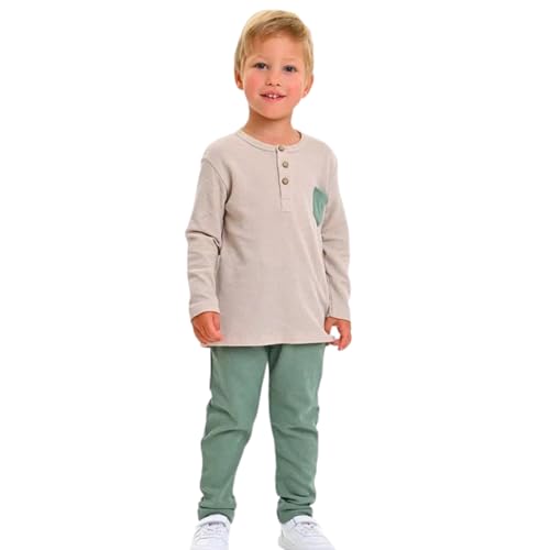 deiko Kinder Jungen Mädchen Unisex Kleidung%100 Baumwolle Outfit Kinder Kleidung Set | 2tlg langärmliges Oberteil und Hose mit Taschen (Navy Blau - 44 von deiko
