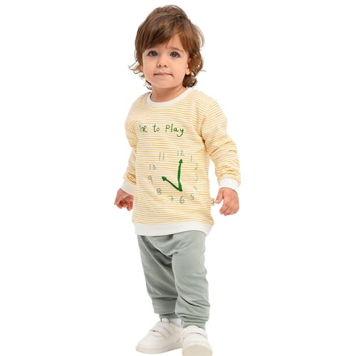 deiko Kinder Jungen Mädchen Unisex Kleidung%100 Baumwolle Outfit Kinder Kleidung Set | 2tlg langärmliges Oberteil und Hose mit Taschen von deiko