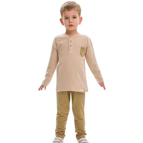 deiko Kinder Jungen Mädchen Unisex Kleidung%100 Baumwolle Outfit Kinder Kleidung Set | 2tlg langärmliges Oberteil und Hose mit Taschen von deiko