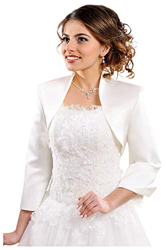 Bolero Jacke Brautjacke Bolerojacke Brautbolero Hochzeit 3/4 Ärmel Satin, dB55, 38 Ivory von deine-Brautmode