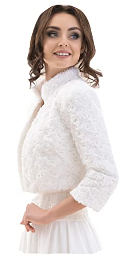 deine-Brautmode Brautjacke Jacke Bolero Hochzeit Braut Hochzeitsjacke Bolerojacke 3/4 Arm Fell, dB35 Ivory 40 von deine-Brautmode