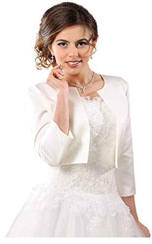 deine-Brautmode Brautjacke Jacke Bolero Hochzeit Braut Hochzeitsjacke Bolerojacke 3/4 Arm Satin, dB58, 34 Ivory von deine-Brautmode