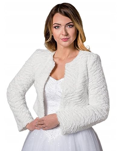 deine-Brautmode Brautjacke Jacke Bolero Hochzeit Braut Hochzeitsjacke Bolerojacke Langarm Fell Pelz, CH-48 38 Ivory von deine-Brautmode