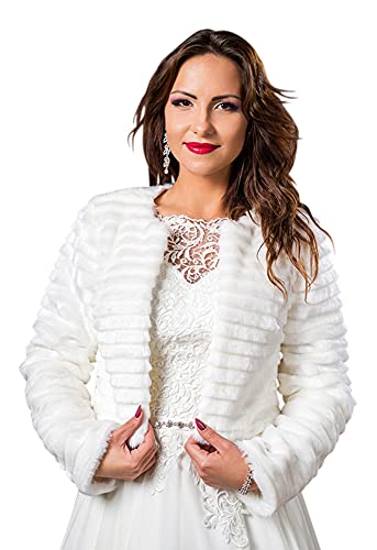 deine-Brautmode Brautjacke Jacke Bolero Hochzeit Braut Hochzeitsjacke Bolerojacke Langarm Fell Webpelz, CH51 34 Ivory von deine-Brautmode