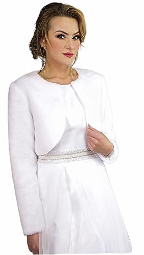 deine-Brautmode Brautjacke Jacke Bolero Hochzeit Braut Hochzeitsjacke Bolerojacke Pelz DO-07 Weiß 42 von deine-Brautmode