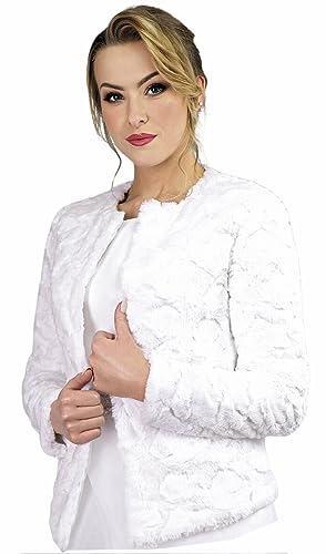 deine-Brautmode Brautjacke Jacke Bolero Hochzeit Braut Hochzeitsjacke warme Bolerojacke Langarm Fell Pelz, DO-04 Weiß 38 von deine-Brautmode