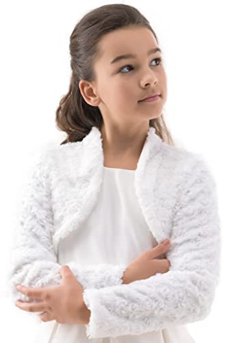 deine-Brautmode Kommunionjacke warme Jacke Jäckchen Bolero Kommunion Röschenmuster Fell Webpelz-Bolero 122 von deine-Brautmode