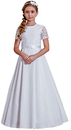 deine-Brautmode Kommunionkleid Kleid Kommunion Erstkommunion Spitze Kurze Ärmel Hannah 134 von deine-Brautmode