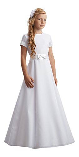 deine-Brautmode Kommunionkleid Kleid Kommunion Schleife Satin edel schlicht, Reifrock Unterrock, Anna 128 von deine-Brautmode