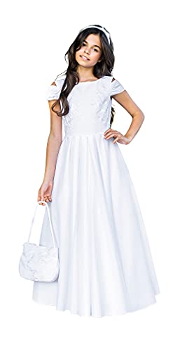 deine-Brautmode Kommunionkleid Kleid Kommunion weiß Spitze Pailletten Alina (158) von deine-Brautmode