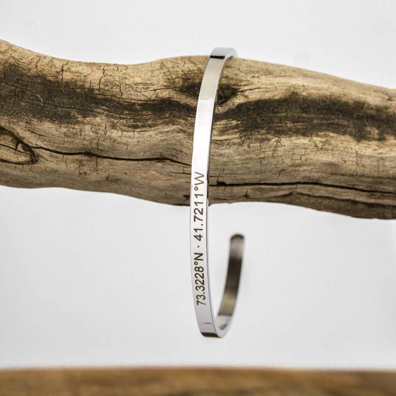Koordinaten Armreif Silber, Personalisierter Armreif, Personalised Cuff, Mit Namen, Personalisiertes Geschenk, Gravur von deineKoordinaten