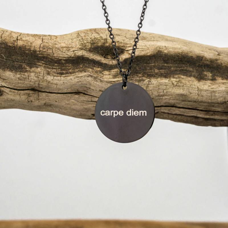 Personalisierte Münz-Kette/Schwarz Edelstahl Halskette Personalisiert Individuelle Gravur Scheibenanhänger Valentinstag von deineKoordinaten