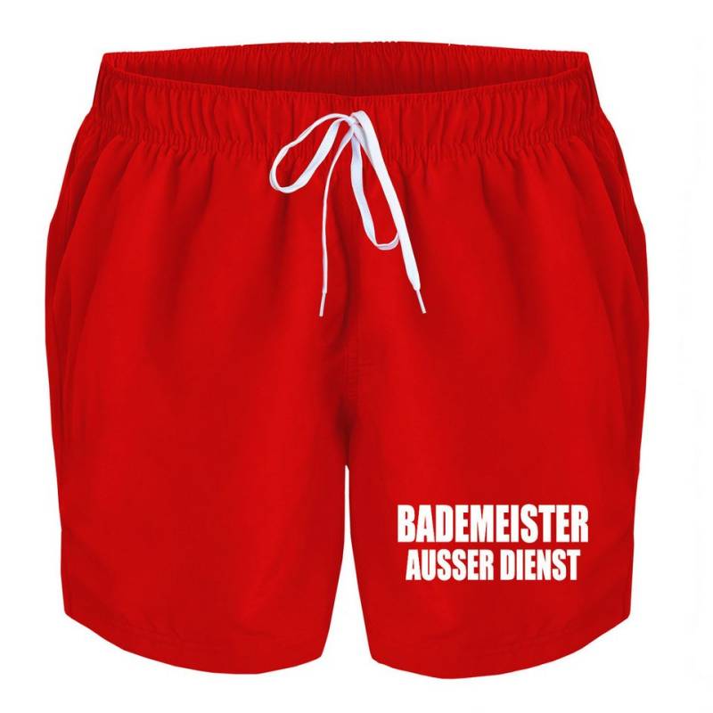 deinshirt Badehose Schwimmshorts Bademeister ausser Dienst Integrierter Netz-Slip, aufgesetzte Gesäßtasche mit Klettverschluss von deinshirt