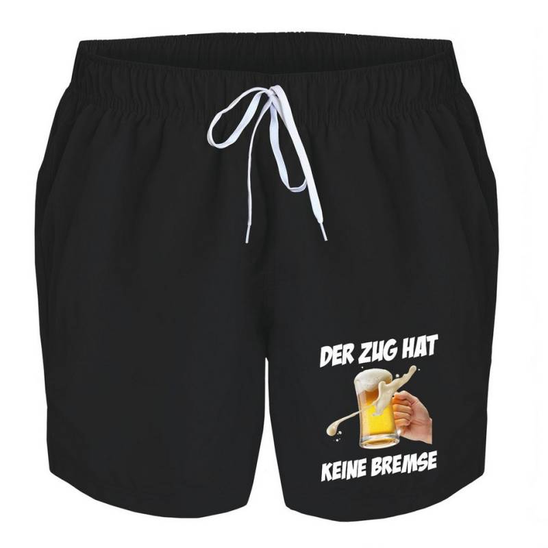 deinshirt Badehose Schwimmshorts Bierglas der Zug hat keine Bremse Integrierter Netz-Slip, aufgesetzte Gesäßtasche mit Klettverschluss von deinshirt