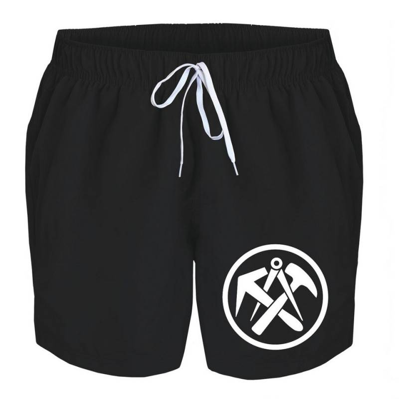 deinshirt Badehose Schwimmshorts Dachdecker Integrierter Netz-Slip, aufgesetzte Gesäßtasche mit Klettverschluss von deinshirt
