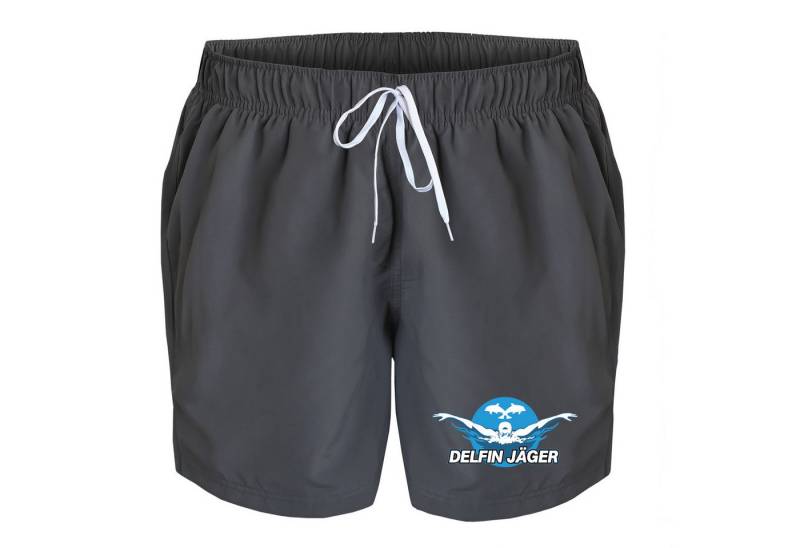 deinshirt Badehose Schwimmshorts Delfin Jäger Integrierter Netz-Slip, aufgesetzte Gesäßtasche mit Klettverschluss von deinshirt
