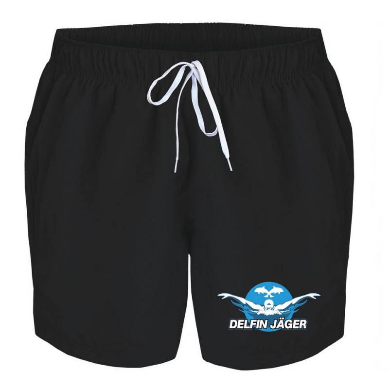 deinshirt Badehose Schwimmshorts Delfin Jäger Integrierter Netz-Slip, aufgesetzte Gesäßtasche mit Klettverschluss von deinshirt