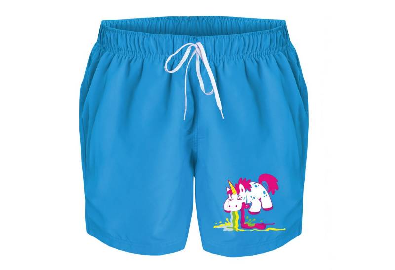 deinshirt Badehose Schwimmshorts Kotzendes Einhorn Integrierter Netz-Slip, aufgesetzte Gesäßtasche mit Klettverschluss von deinshirt