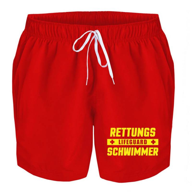 deinshirt Badehose Schwimmshorts Lifeguard Rettungsschwimmer Integrierter Netz-Slip, aufgesetzte Gesäßtasche mit Klettverschluss von deinshirt