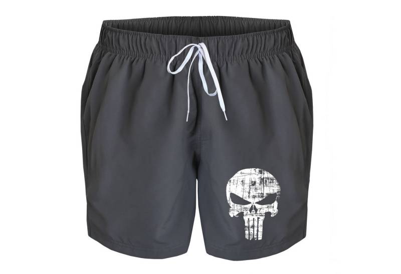 deinshirt Badehose Schwimmshorts Punisher Skull Integrierter Netz-Slip, aufgesetzte Gesäßtasche mit Klettverschluss von deinshirt