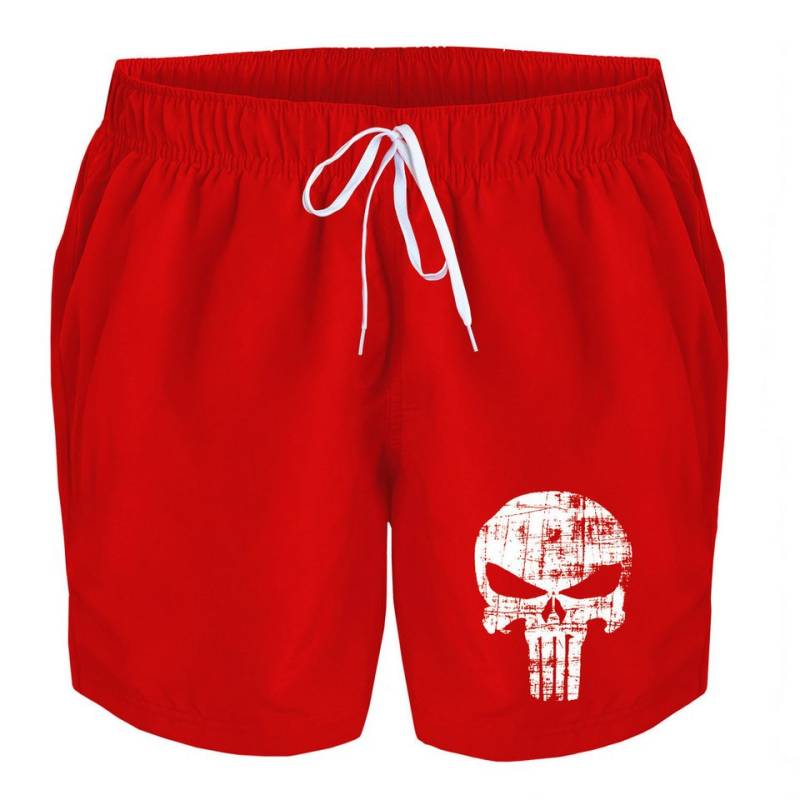 deinshirt Badehose Schwimmshorts Punisher Skull Integrierter Netz-Slip, aufgesetzte Gesäßtasche mit Klettverschluss von deinshirt