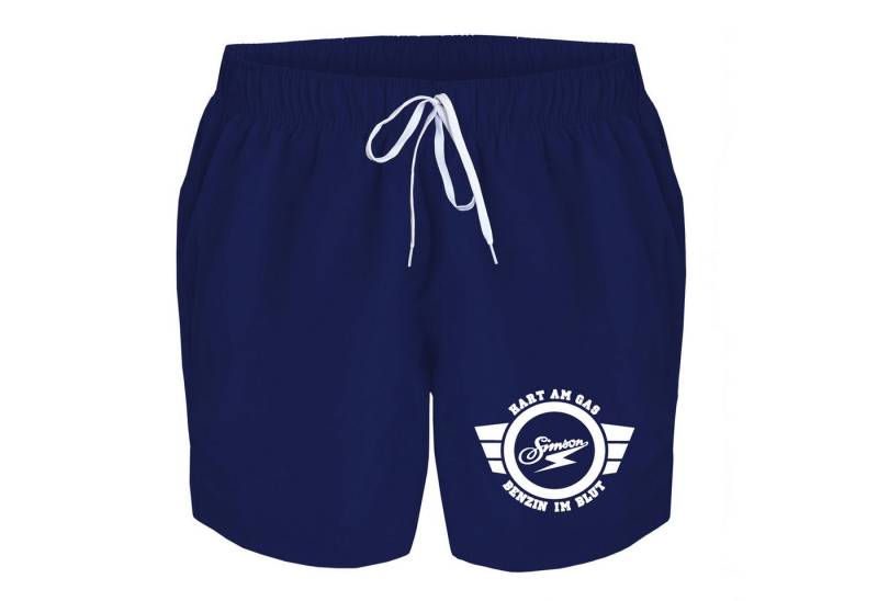 deinshirt Badehose Schwimmshorts Simson hart am Gas Benzin im Blut Integrierter Netz-Slip, aufgesetzte Gesäßtasche mit Klettverschluss von deinshirt
