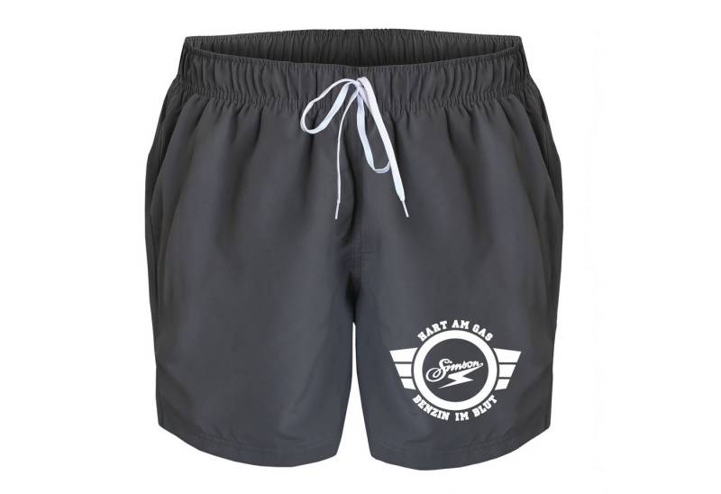 deinshirt Badehose Schwimmshorts Simson hart am Gas Benzin im Blut Integrierter Netz-Slip, aufgesetzte Gesäßtasche mit Klettverschluss von deinshirt