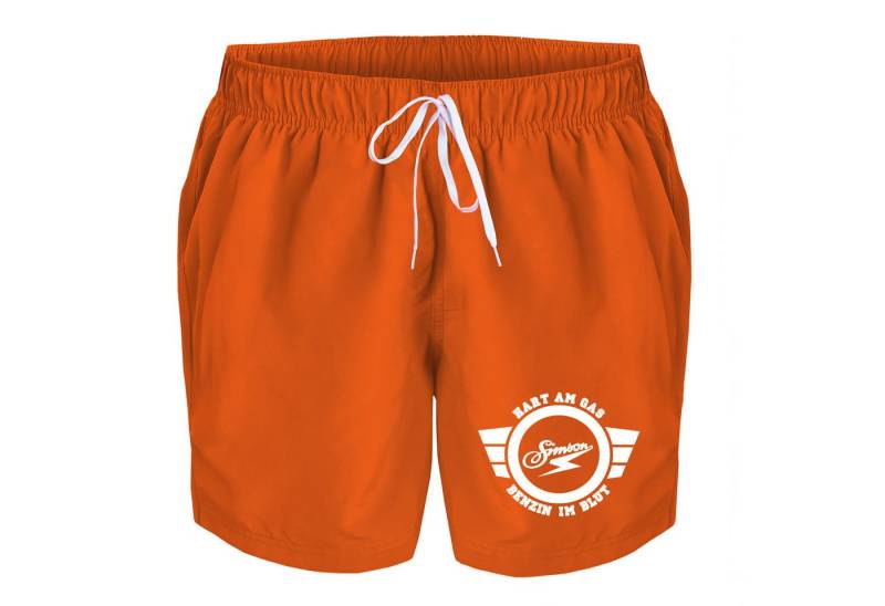 deinshirt Badehose Schwimmshorts Simson hart am Gas Benzin im Blut Integrierter Netz-Slip, aufgesetzte Gesäßtasche mit Klettverschluss von deinshirt