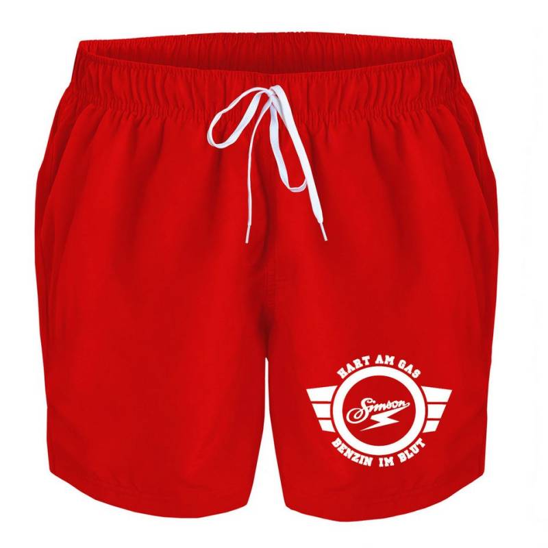 deinshirt Badehose Schwimmshorts Simson hart am Gas Benzin im Blut Integrierter Netz-Slip, aufgesetzte Gesäßtasche mit Klettverschluss von deinshirt