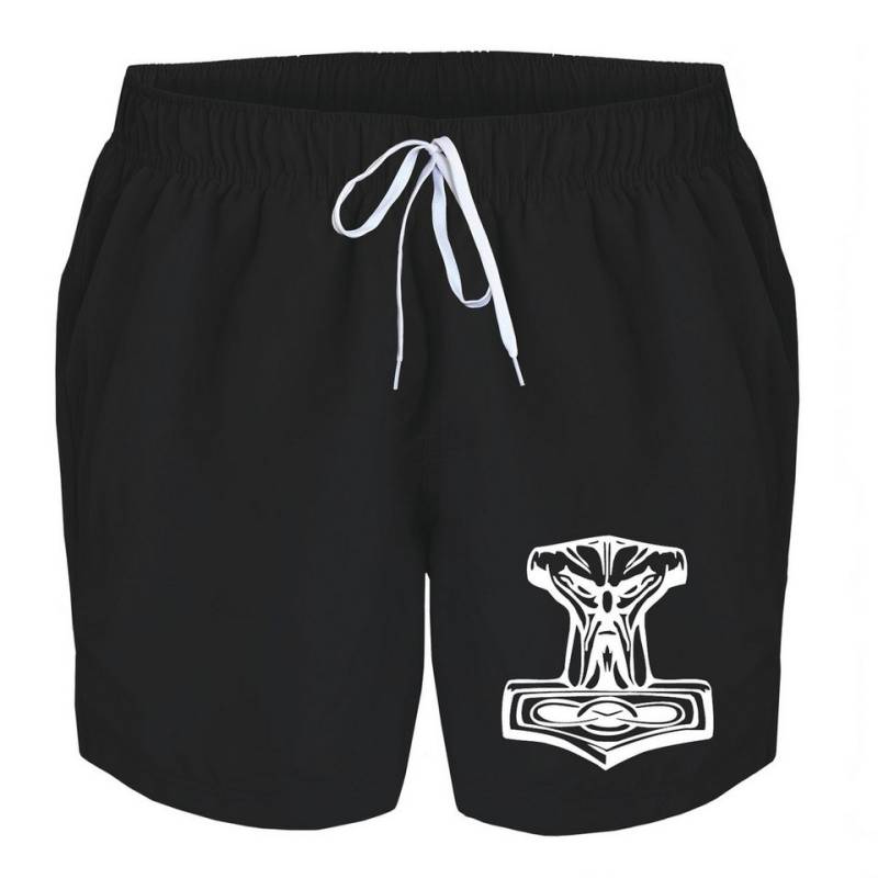 deinshirt Badehose Schwimmshorts Thors Hammer Integrierter Netz-Slip, aufgesetzte Gesäßtasche mit Klettverschluss von deinshirt