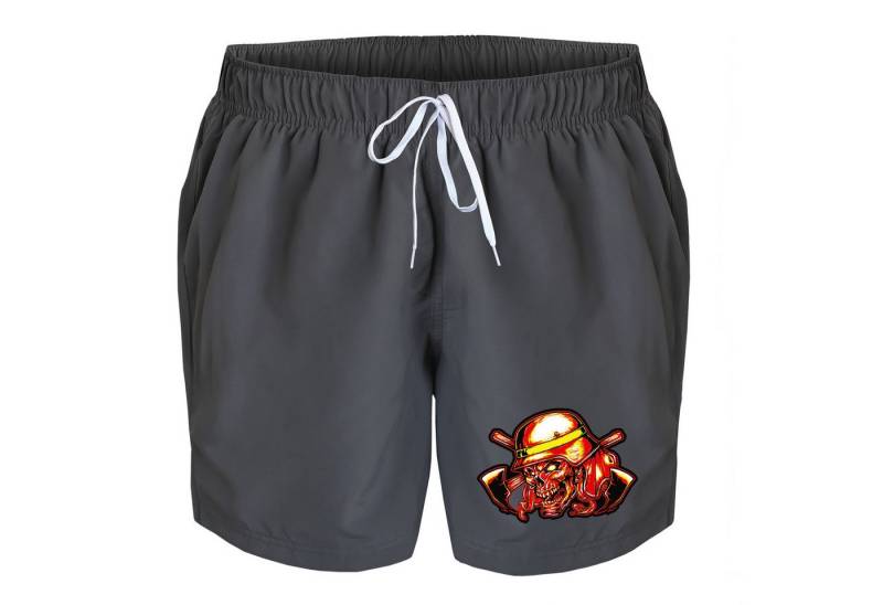deinshirt Badehose Schwimmshorts Totenkopf Feuerwehr Integrierter Netz-Slip, aufgesetzte Gesäßtasche mit Klettverschluss von deinshirt