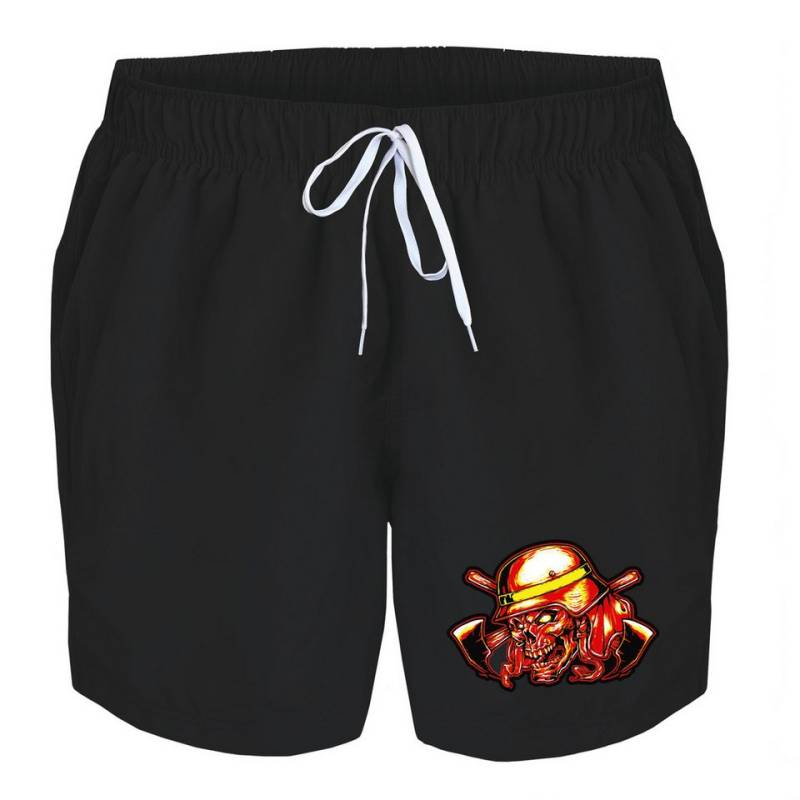 deinshirt Badehose Schwimmshorts Totenkopf Feuerwehr Integrierter Netz-Slip, aufgesetzte Gesäßtasche mit Klettverschluss von deinshirt