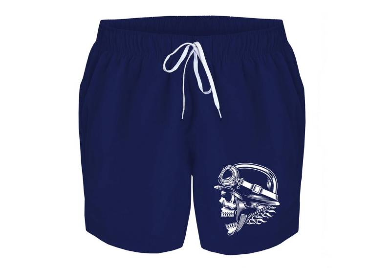 deinshirt Badehose Schwimmshorts Totenkopf Stahlhelm Integrierter Netz-Slip, aufgesetzte Gesäßtasche mit Klettverschluss von deinshirt